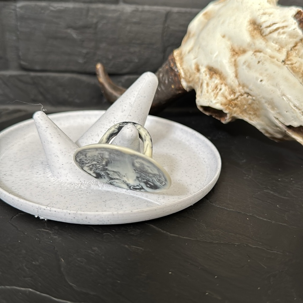 Dinosaur Designs Black and White Resin Round Ring - Picture 3 of 4